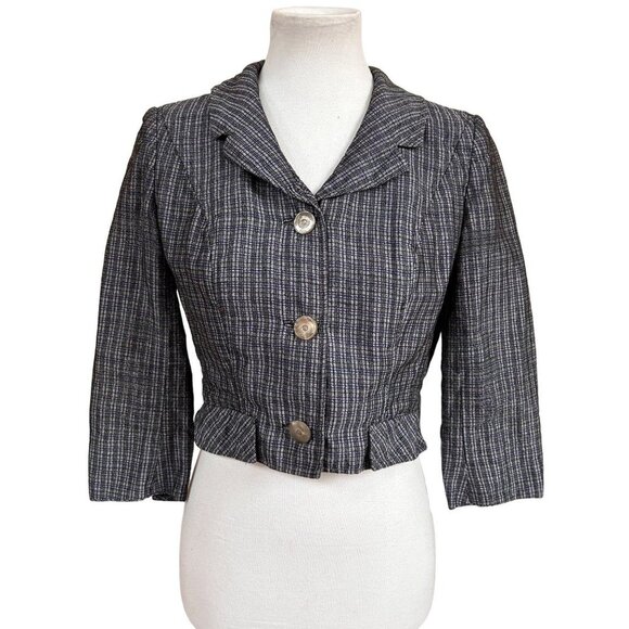 Vintage Jack Feit Jacket Womens Size Medium 1940s 1950s Plaid Cropped Blazer - Picture 1 of 12